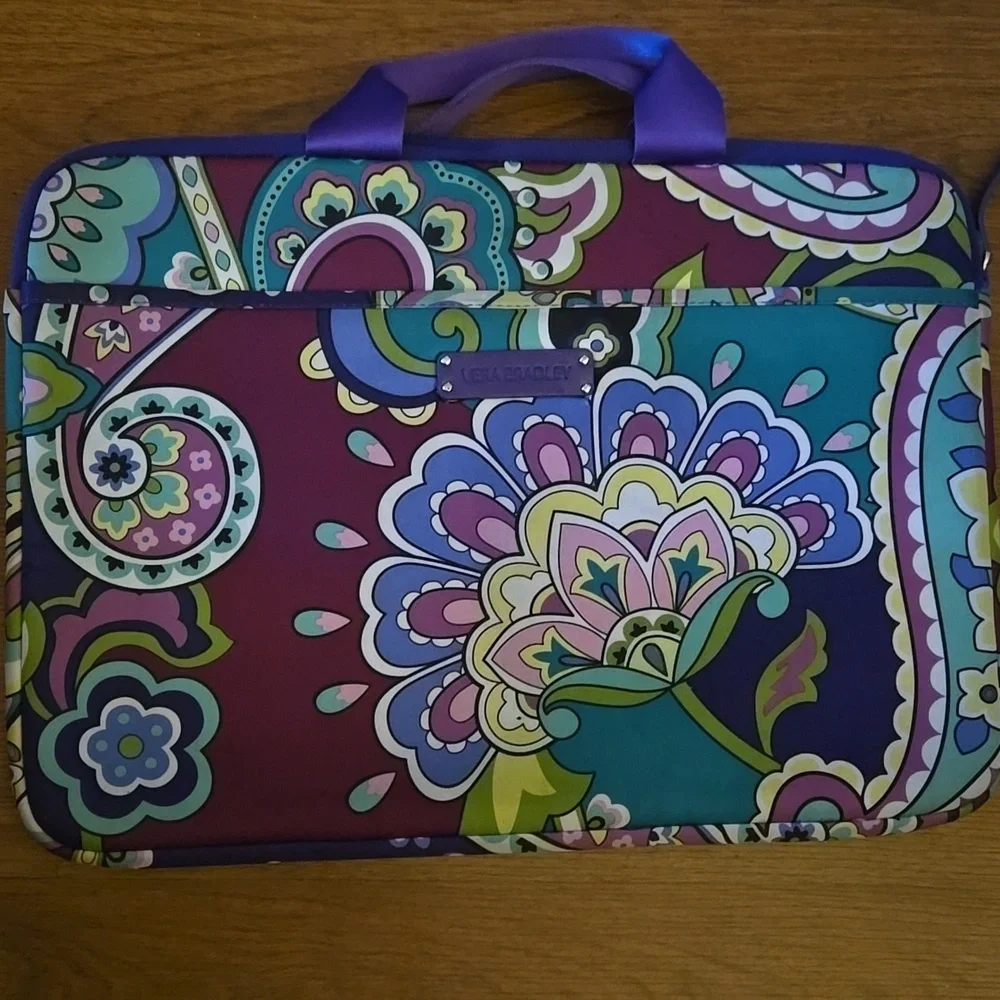 Vera Bradley Multicolor Paisley Laptop Bag Side Pocket 2 Handle Zip Closure EUC